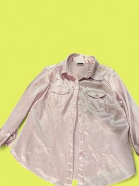 Anna Pale Pink Satin Button-Up Blouse